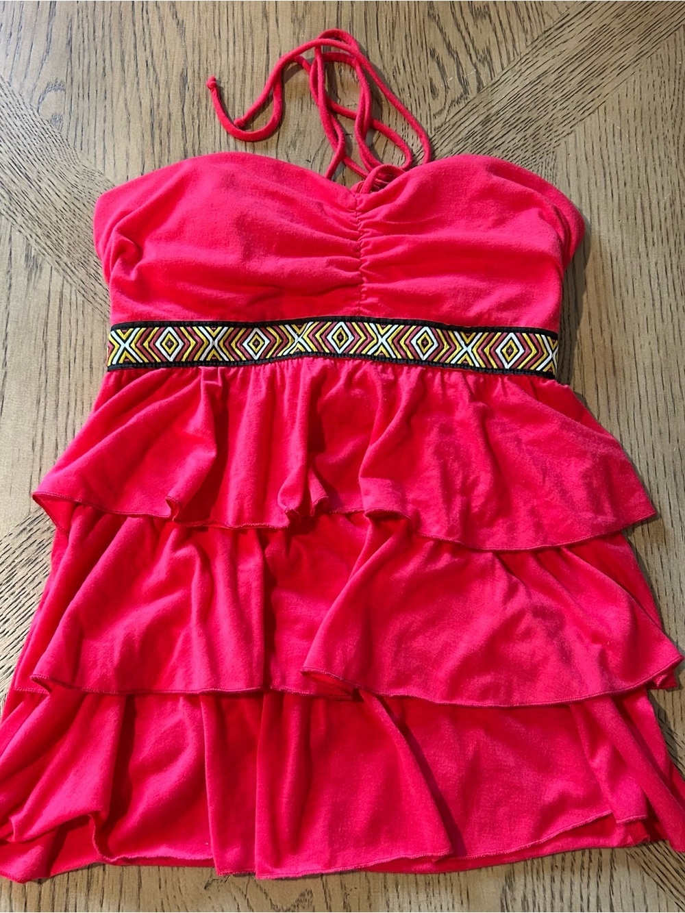 No Boundaries Babydoll Coral Halter Top M Bra Insert Embroidered Band Boho